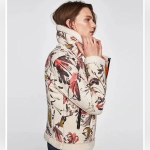 ZARA WOMAN AW17 FAUX SUEDE Abstract PRINTED MOTO JACKET SIZE Small